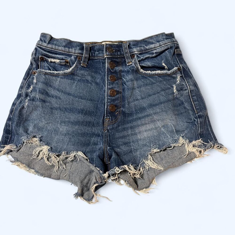 Abercrombie-Fitch Women's Blue High Rise Mom d/26 denim shorts Size 2 Distressed